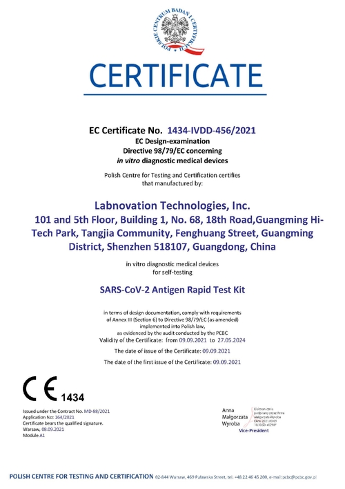 Bộ kiểm tra nhanh kháng sinh SARS-CoV-2 của Labnovation (Để tự kiểm tra) Đạt chứng nhận CE